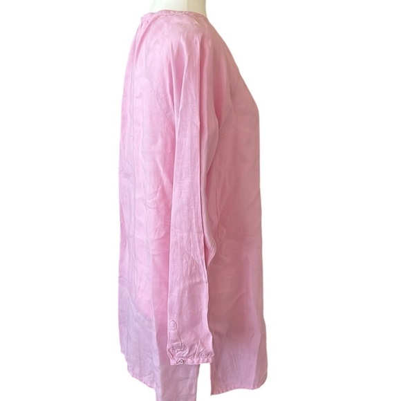 Eileen Fisher Linen Pink Mandarin Collar Long Sleeve Shirt Size Small - Picture 3 of 4